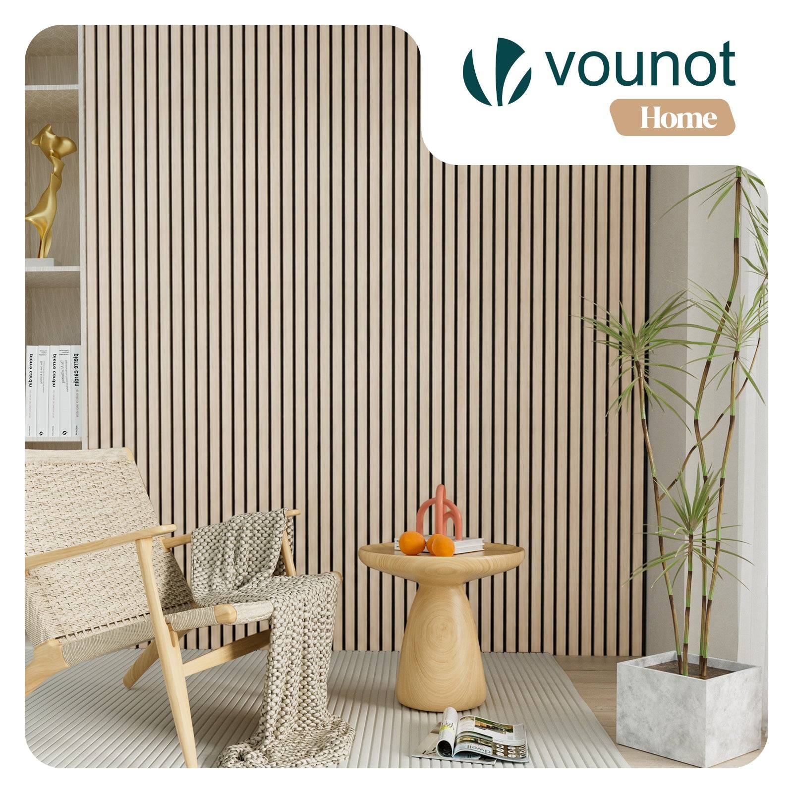 Vounot - Lot de 2 panneaux acoustiques muraux Tasseaux en bois MDF avec feutre noir 120x60x2.1cm chêne blanc - Image 2