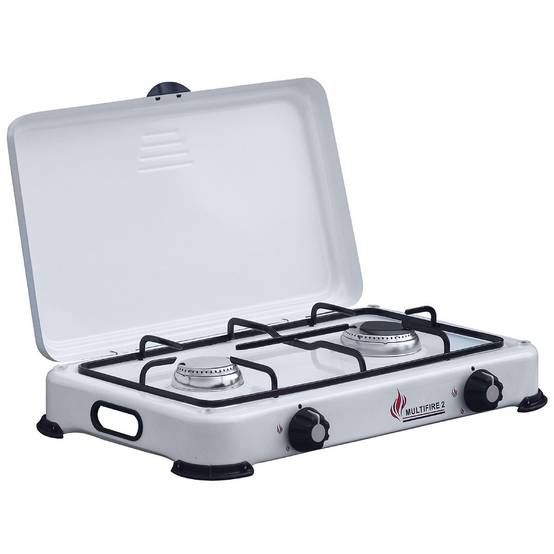 Plaque de cuisson gaz portable 2 feux 3200W Réchaud à gaz butane ou propane Blanc laqué Couvercle - Image 1