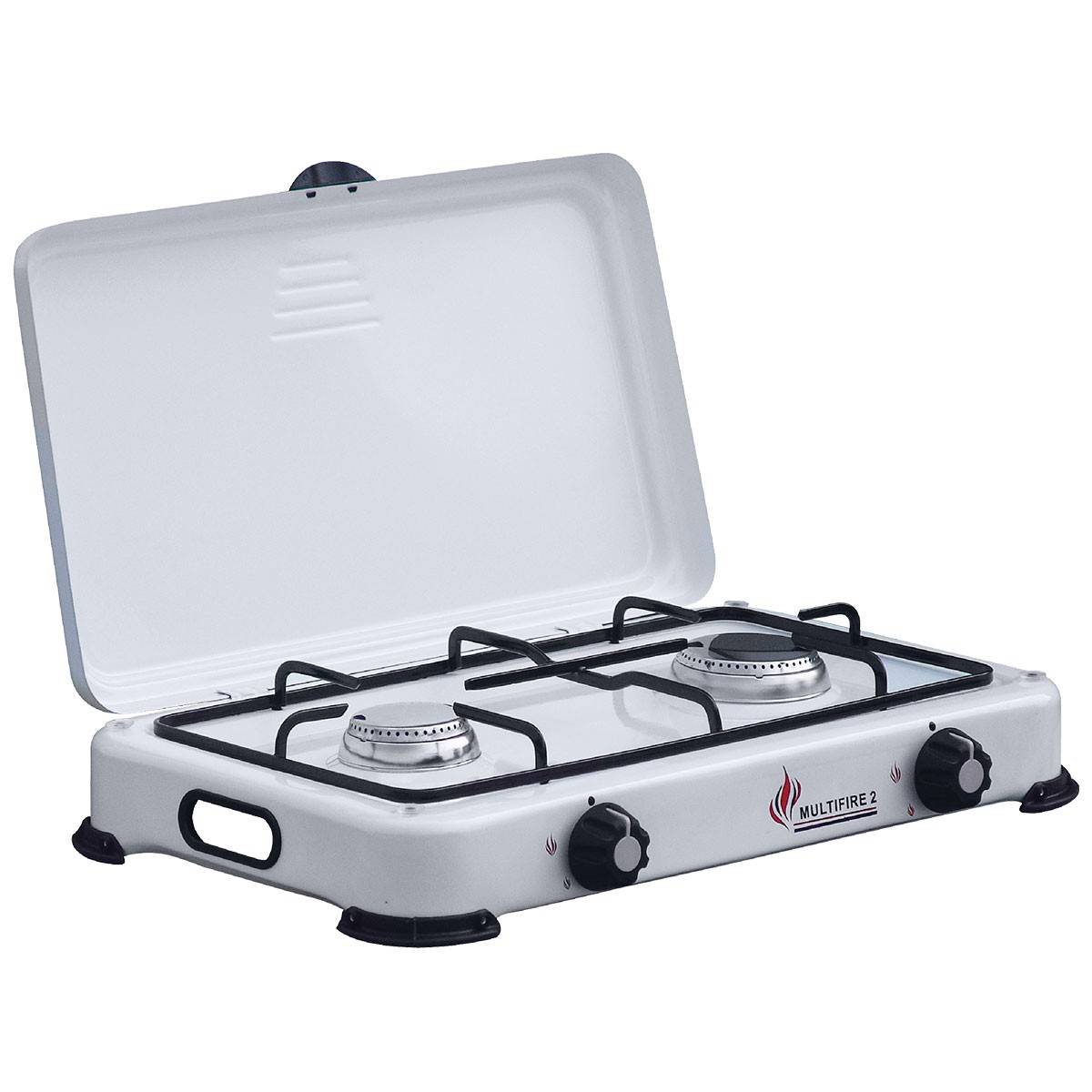 Plaque de cuisson gaz portable 2 feux 3200W Réchaud à gaz butane ou propane Blanc laqué Couvercle - Image 1