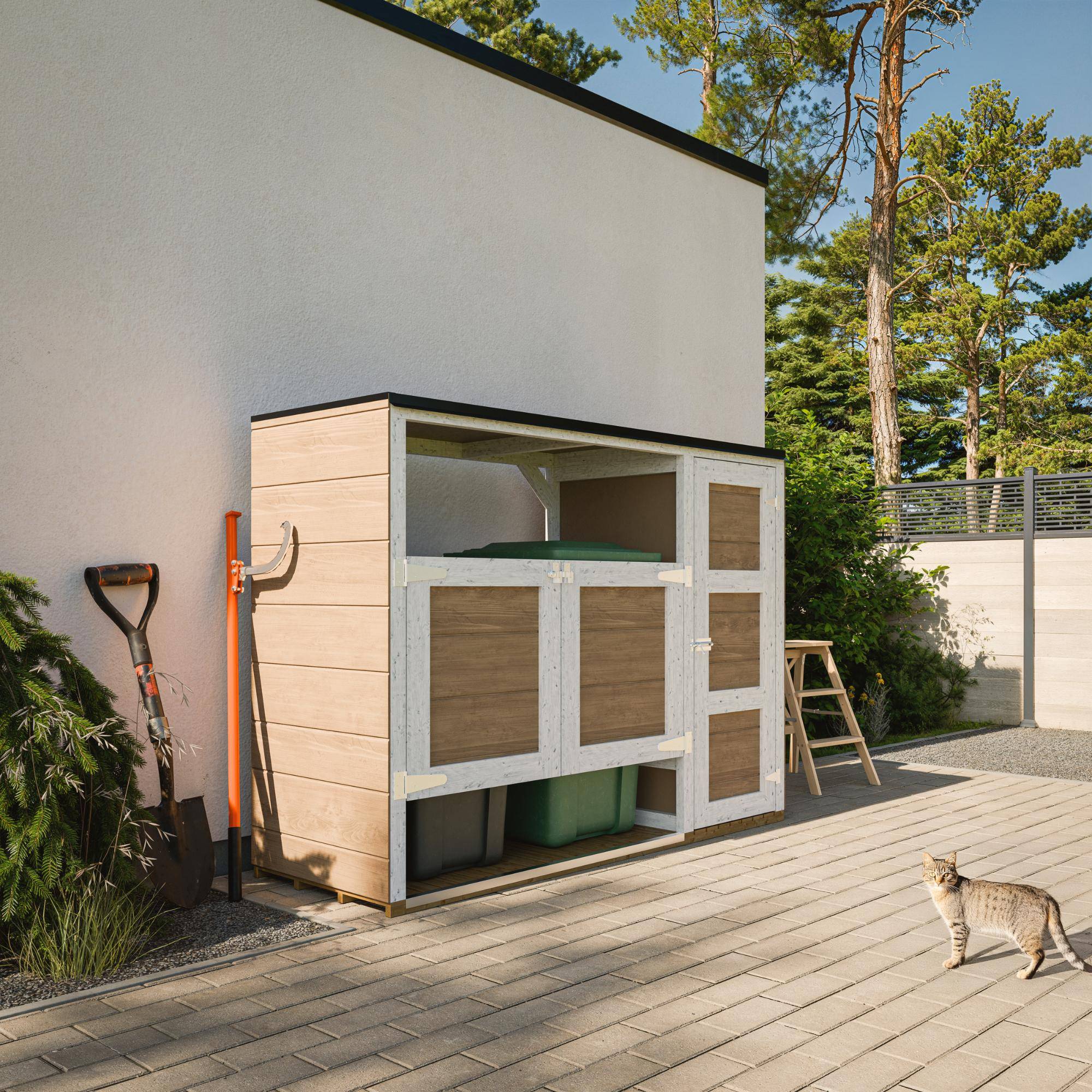 Timbela - Abri de jardin pour poubelles, Cache poubelle extérieur 1,62 m² / 2x240L - Timbela M981A-HARVEST HONEY - Image 1