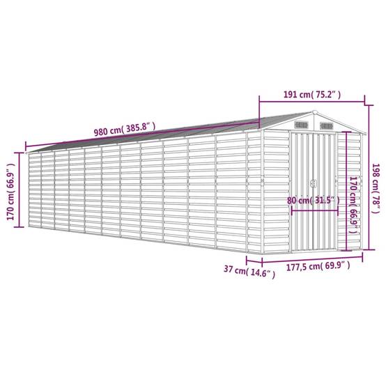 Vidaxl - Abri de jardin marron clair 191x980x198 cm acier galvanisé vidaXL 3188285 - Image 3
