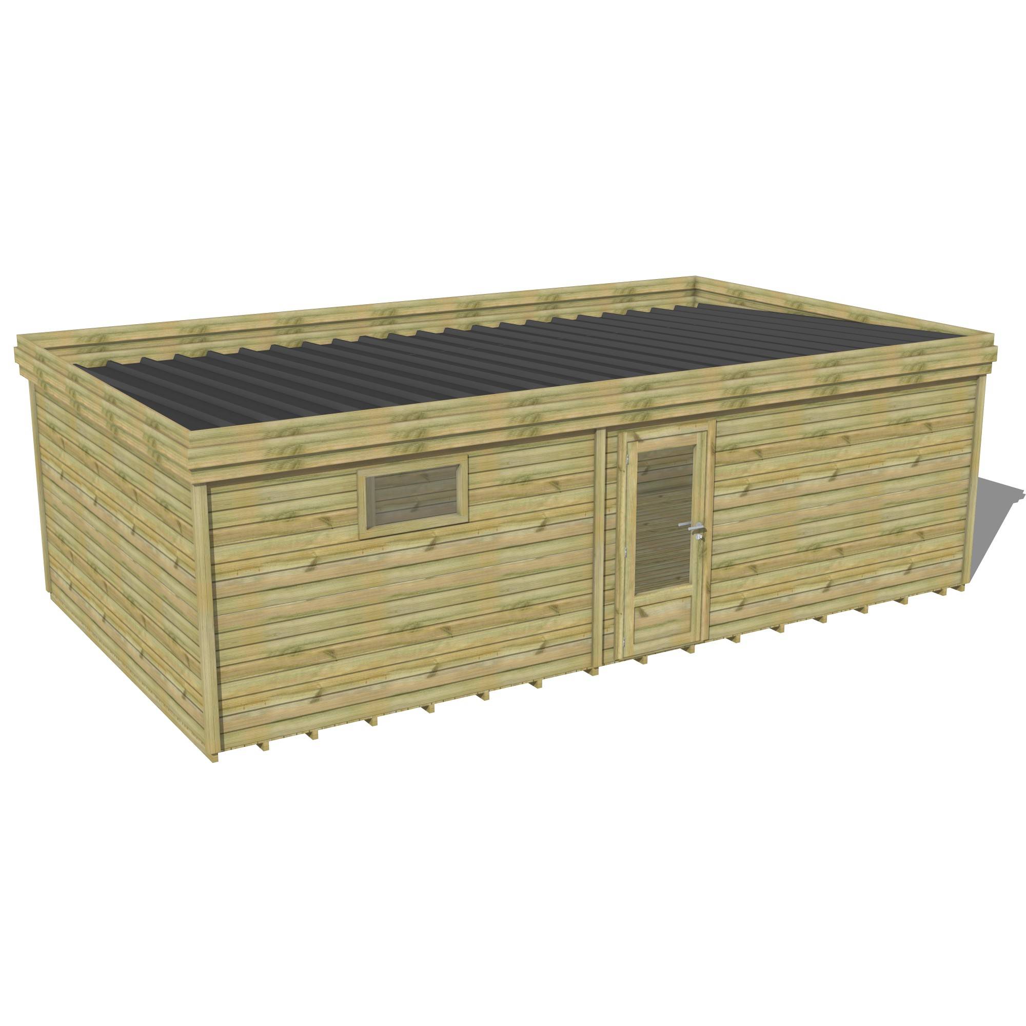 Abri Français - ABRI DE JARDIN bois Pin traité autoclave 27mm - 7,695x4,34m / 33m2 - Bac acier - Plancher bois - Image 1