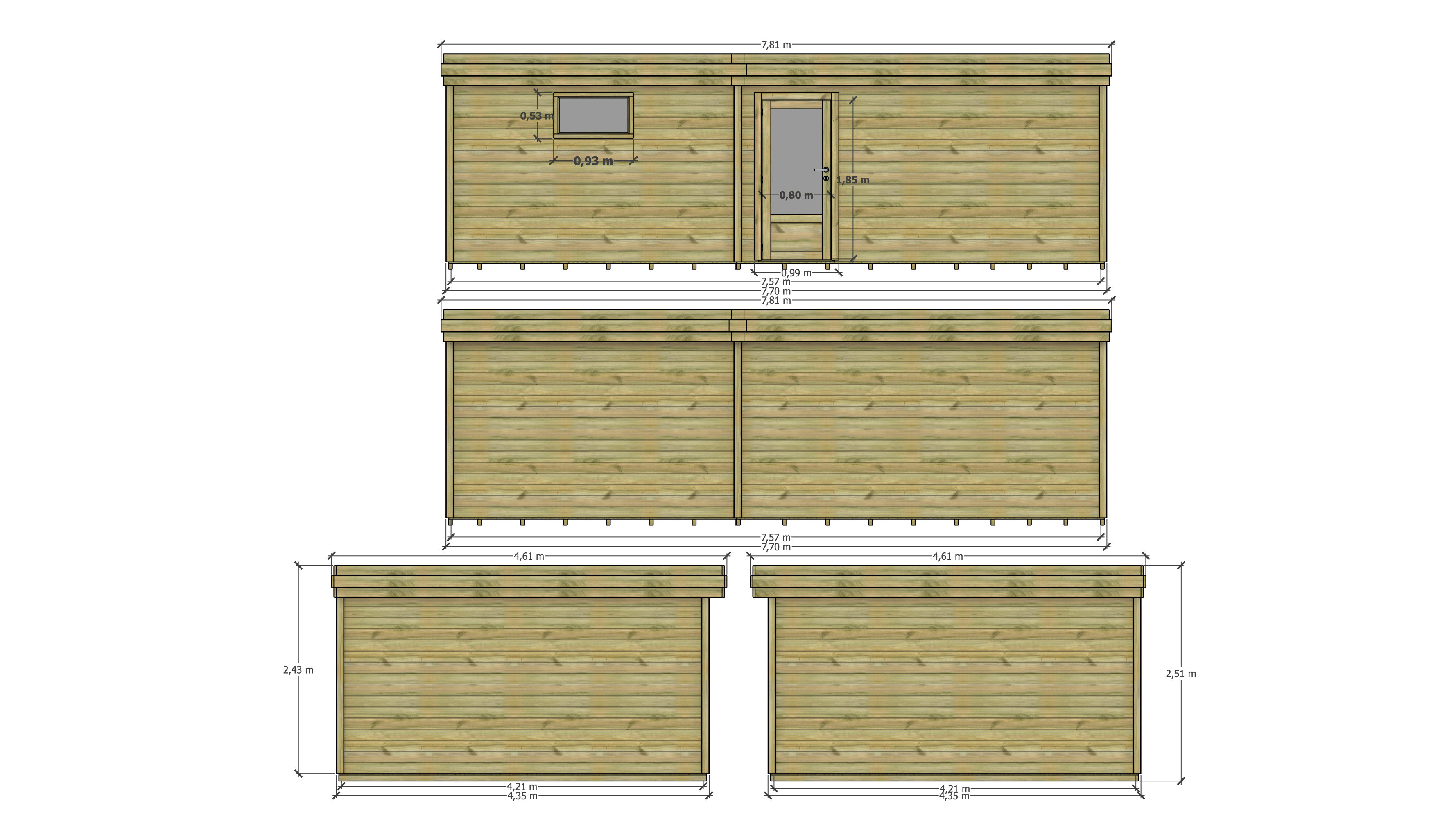 Abri Français - ABRI DE JARDIN bois Pin traité autoclave 27mm - 7,695x4,34m / 33m2 - Bac acier - Plancher bois - Image 4
