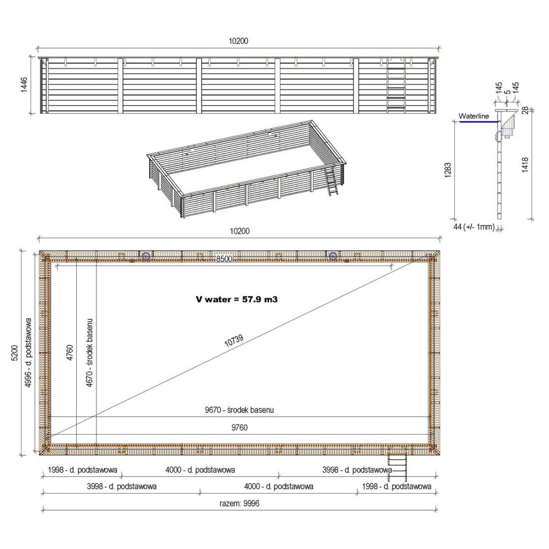 Altanka - Piscine hors sol en bois AQUA 10.2 x 5.2 - H.1.45 m, gris clair, fixations à visser - BAS7310OSPL2 - ALTANKA - Image 4
