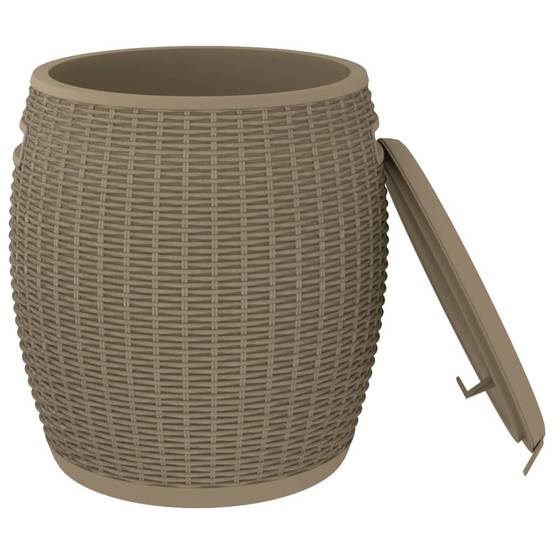 Coffre Multifonction 4 en 1 Aspect Rotin Tabouret Glacière pour Jardin Marron Clair 37L – ComfortXL Outdoor Living - Image 4