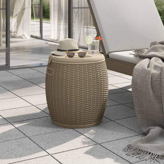 Coffre Multifonction 4 en 1 Aspect Rotin Tabouret Glacière pour Jardin Marron Clair 37L – ComfortXL Outdoor Living - Image 1
