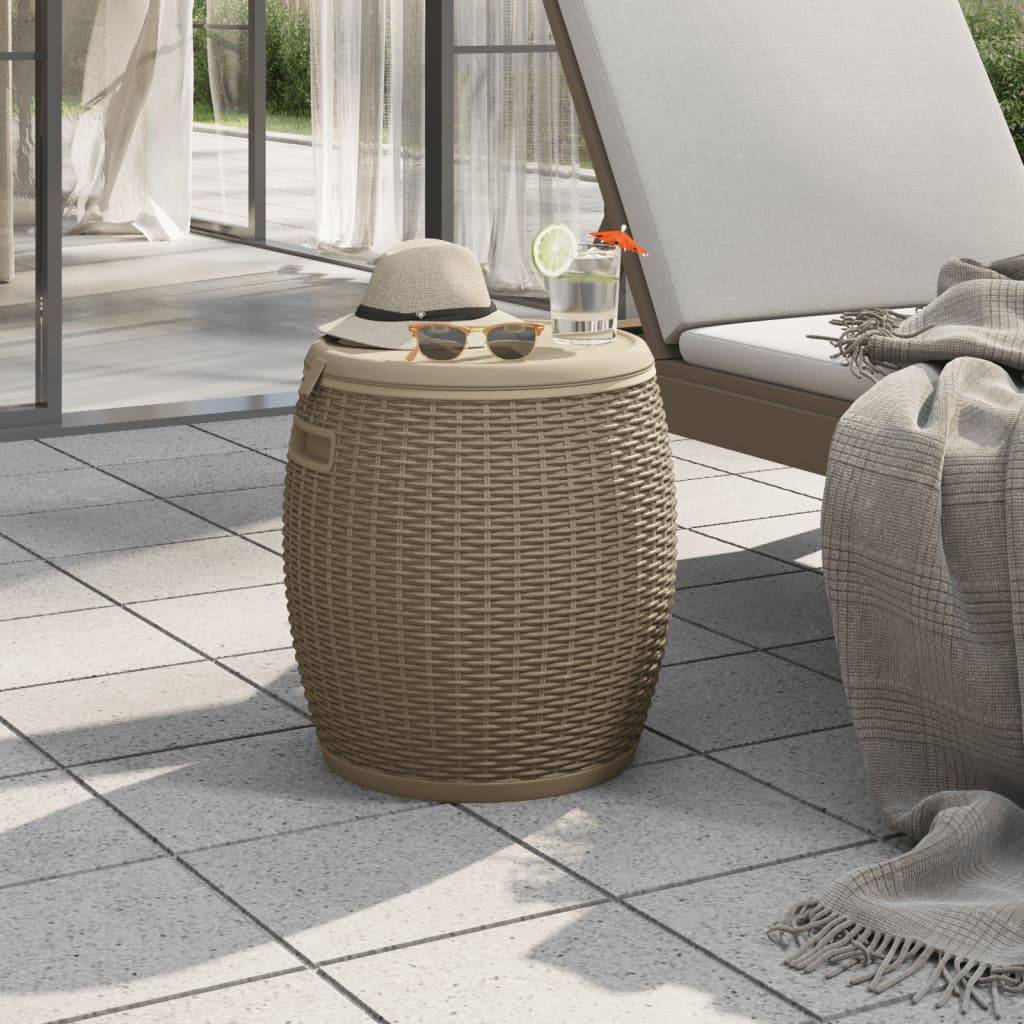 Coffre Multifonction 4 en 1 Aspect Rotin Tabouret Glacière pour Jardin Marron Clair 37L – ComfortXL Outdoor Living - Image 1