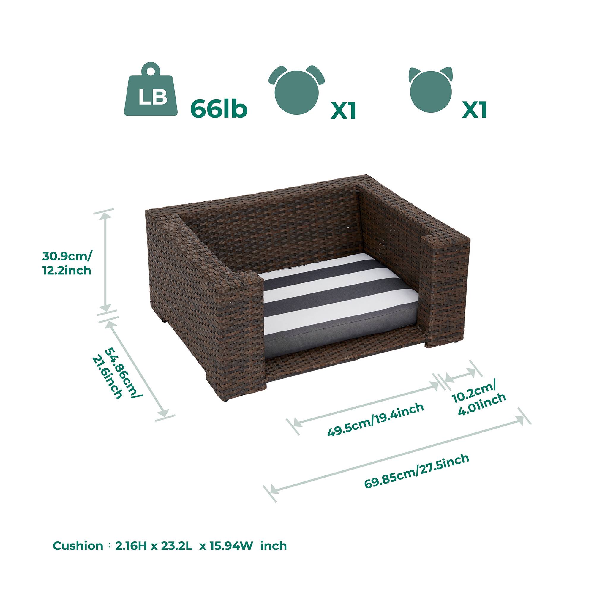 Lit surélevé en rotin avec coussin lavable pour chat ou petit chien - Image 5