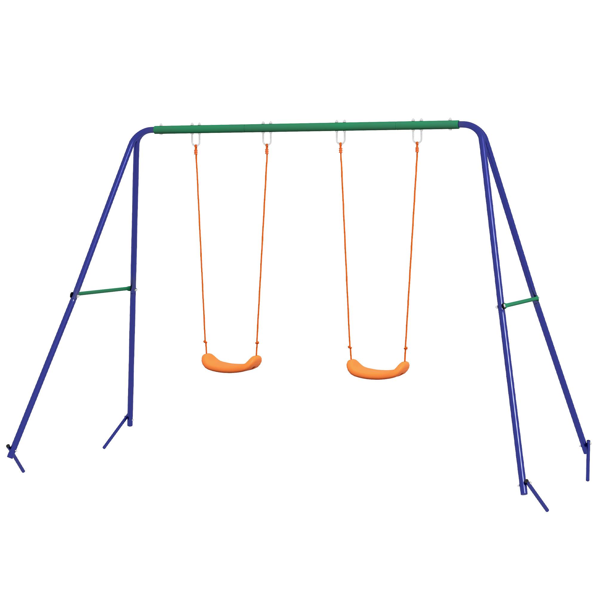 Balançoire pour enfants de 3 à 8 ans, 2 sièges et 4 barres de suspension, en métal et polypropylène, 269 x 160 x 180 cm - Image 2