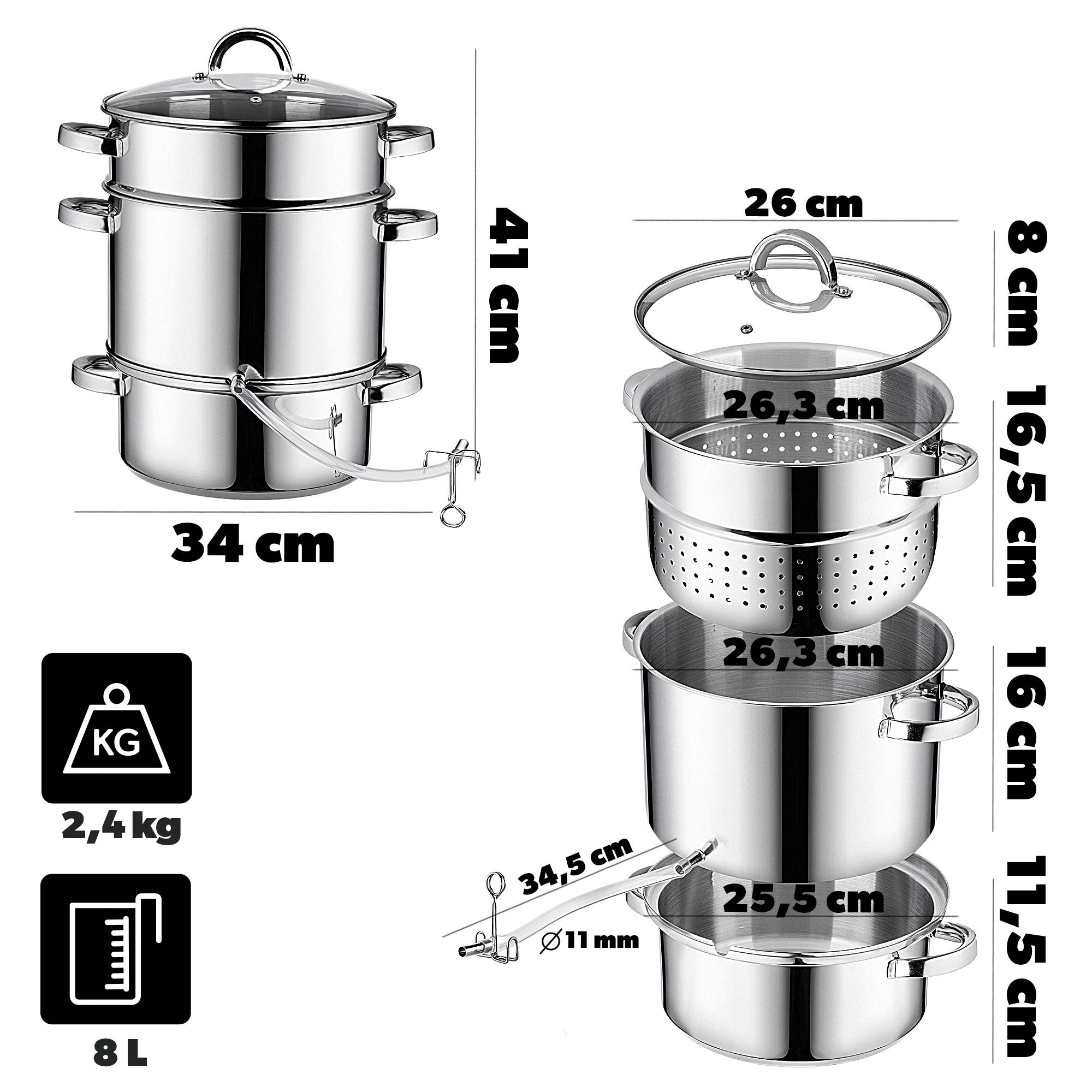 Presse-agrumes Pot 8L Inox Vapeur Pour Induction Gaz Acier 3en1 Grand - Image 3
