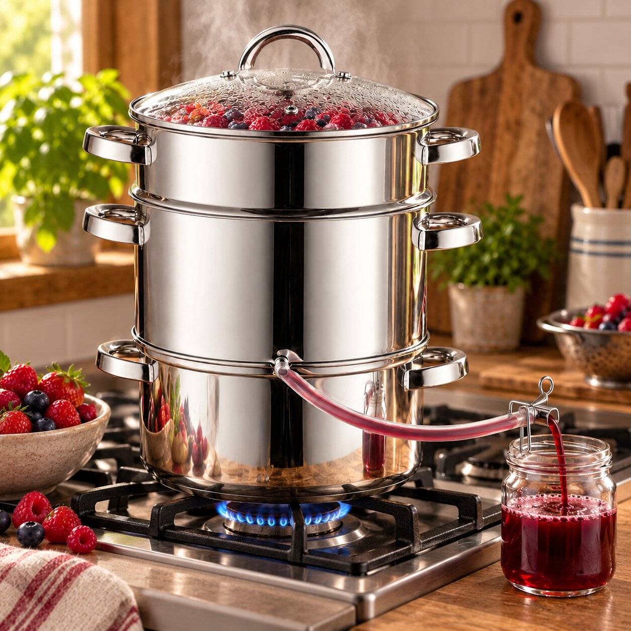 Presse-agrumes Pot 8L Inox Vapeur Pour Induction Gaz Acier 3en1 Grand - Image 4