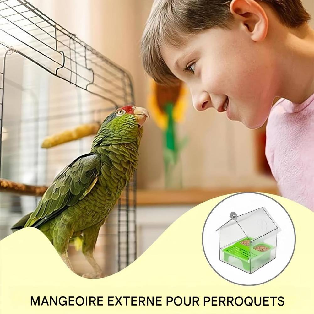 Mangeoire Pour Oiseaux Design Coulissant 2 Zones Alimentaires, Matériau ABS Solide Verte - Lytech - Image 3