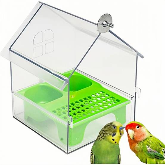Mangeoire Pour Oiseaux Design Coulissant 2 Zones Alimentaires, Matériau ABS Solide Verte - Lytech - Image 1