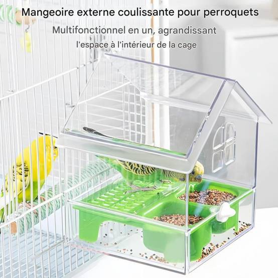 Mangeoire Pour Oiseaux Design Coulissant 2 Zones Alimentaires, Matériau ABS Solide Verte - Lytech - Image 2