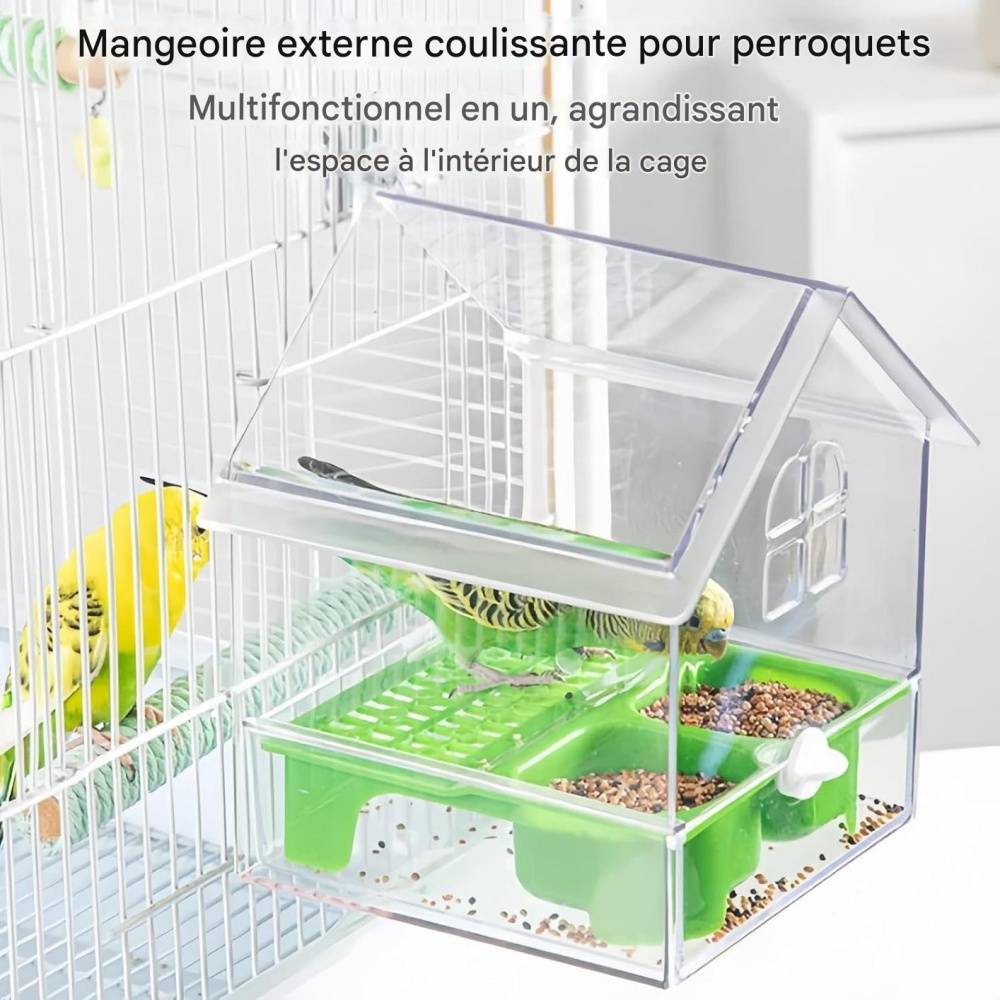 Mangeoire Pour Oiseaux Design Coulissant 2 Zones Alimentaires, Matériau ABS Solide Verte - Lytech - Image 2