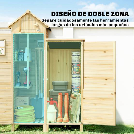 Abri de jardin bois, armoire outils étagères amovibles portes 106x57x167 cm bois naturel - Image 6