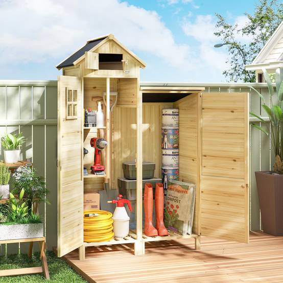 Abri de jardin bois, armoire outils étagères amovibles portes 106x57x167 cm bois naturel - Image 3