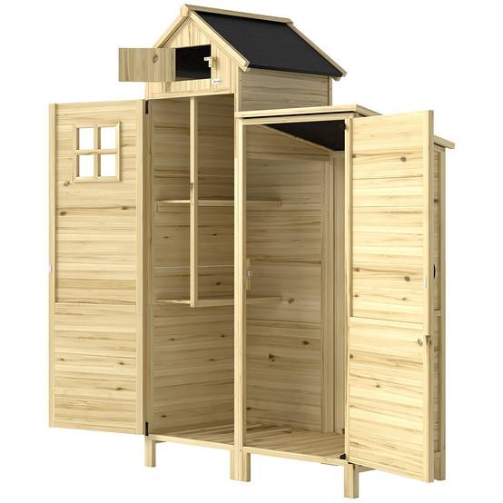 Abri de jardin bois, armoire outils étagères amovibles portes 106x57x167 cm bois naturel - Image 2