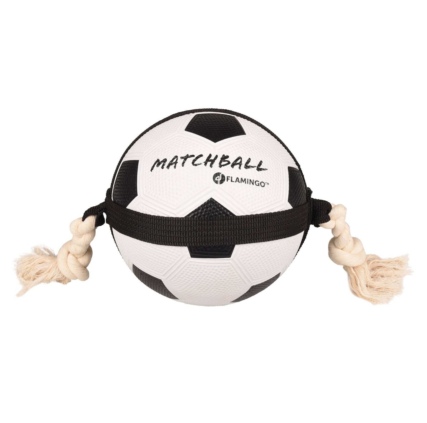 Ballon de football matchball pour chien 20 cm avec corde - Image 1