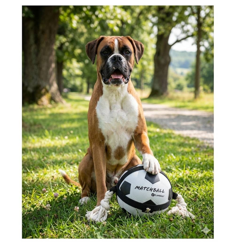 Ballon de football matchball pour chien 20 cm avec corde - Image 3