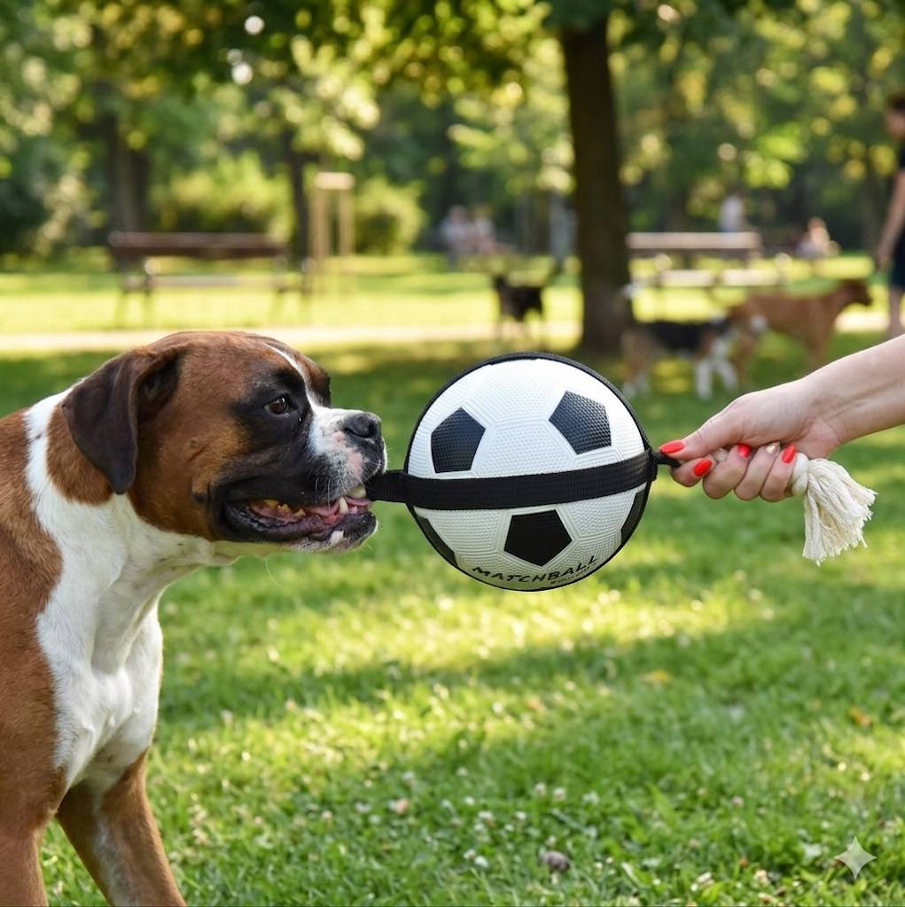 Ballon de football matchball pour chien 20 cm avec corde - Image 2