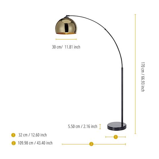Teamson Home - Lampadaire courbé en métal doré avec abat-jour cloche Teamson Home - Image 3