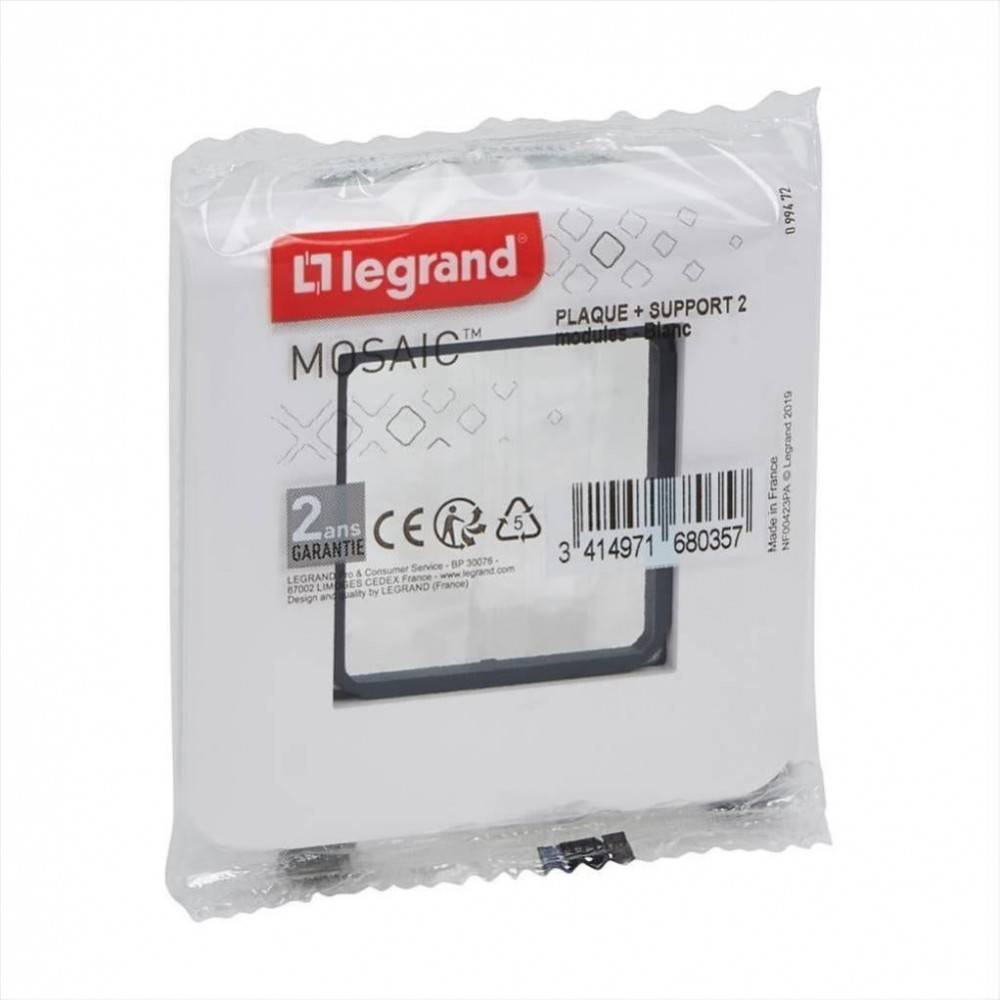 Legrand - Support à vis et plaque simple Mosaic, LEGRAND, blanche - Image 2
