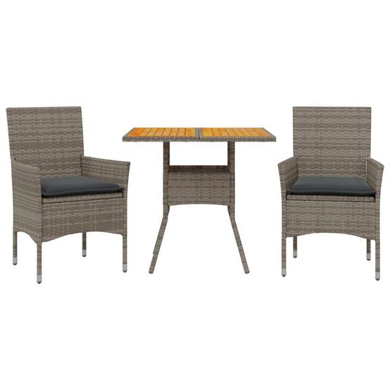 Vidaxl - Ensemble à manger de jardin et coussins 3 pcs-Salons de jardin gris rotin acacia 195040 - Image 2