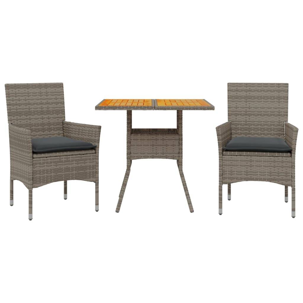 Vidaxl - Ensemble à manger de jardin et coussins 3 pcs-Salons de jardin gris rotin acacia 195040 - Image 2