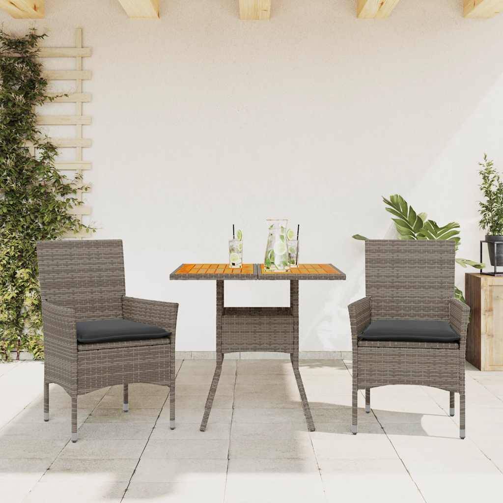 Vidaxl - Ensemble à manger de jardin et coussins 3 pcs-Salons de jardin gris rotin acacia 195040 - Image 1