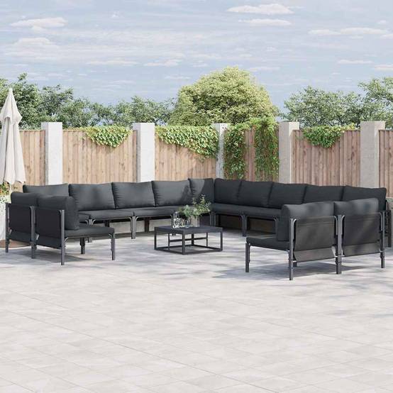 Salon de Jardin XXL Complet Acier 14 Pièces Modulaires Table Incluse Terrasse Gris – ComfortXL Outdoor Living - Image 1