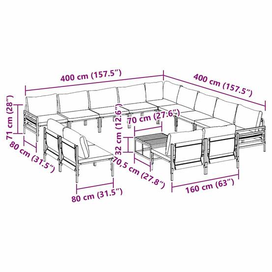 Salon de Jardin XXL Complet Acier 14 Pièces Modulaires Table Incluse Terrasse Gris – ComfortXL Outdoor Living - Image 5