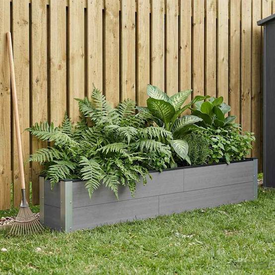 Longue jardinière surélevée WPC aluminium jardin culture 200x36cm gris - ComfortXL Outdoor Living - Image 1