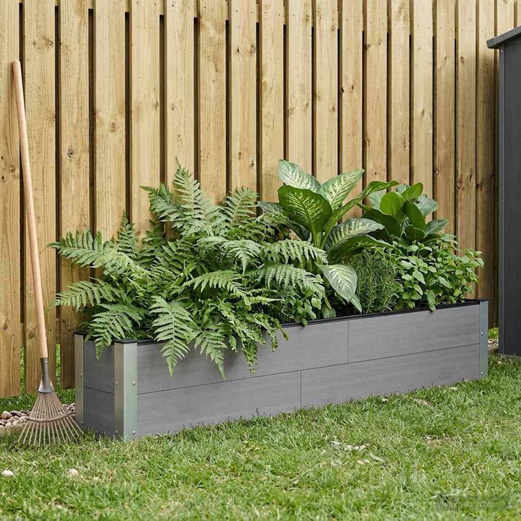 Longue jardinière surélevée WPC aluminium jardin culture 200x36cm gris - ComfortXL Outdoor Living - Image 1