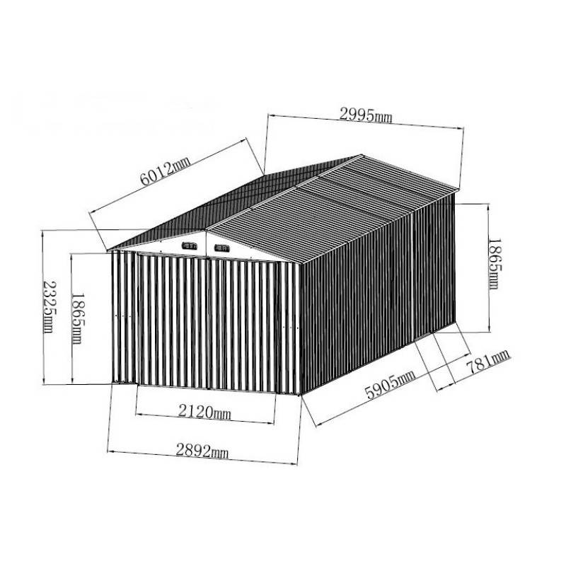 Garage métallique 18m² double porte vert pâle et crème avec kit d'ancrage X-Metal - Image 5