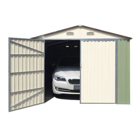 Garage métallique 18m² double porte vert pâle et crème avec kit d'ancrage X-Metal - Image 6
