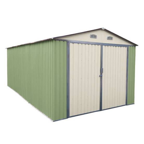 Garage métallique 18m² double porte vert pâle et crème avec kit d'ancrage X-Metal - Image 4