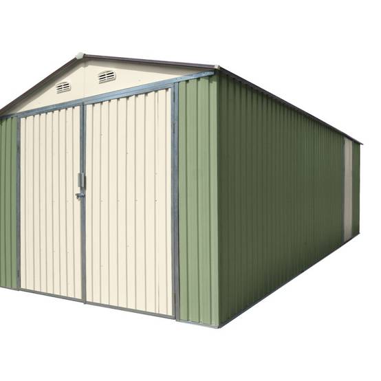 Garage métallique 18m² double porte vert pâle et crème avec kit d'ancrage X-Metal - Image 3
