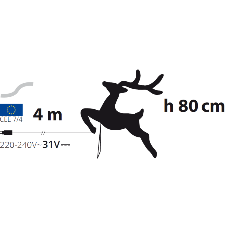 Lotti - Renne lumineux 2D Acrylique au Galop H80cm 200 Led blanc froid fixe 31V Lotti - Image 3