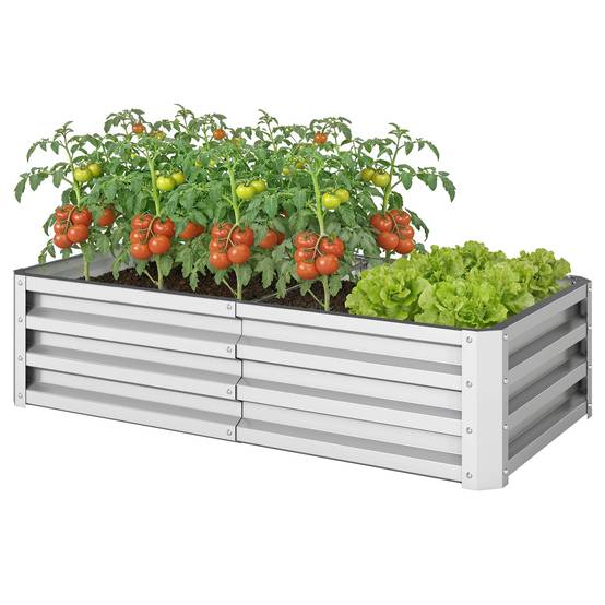 Jardinière rectangulaire surélevée en acier galvanisé pour la culture de plantes, fleurs et gazon, 120 x 60 x 30,5 cm, argent - Image 2