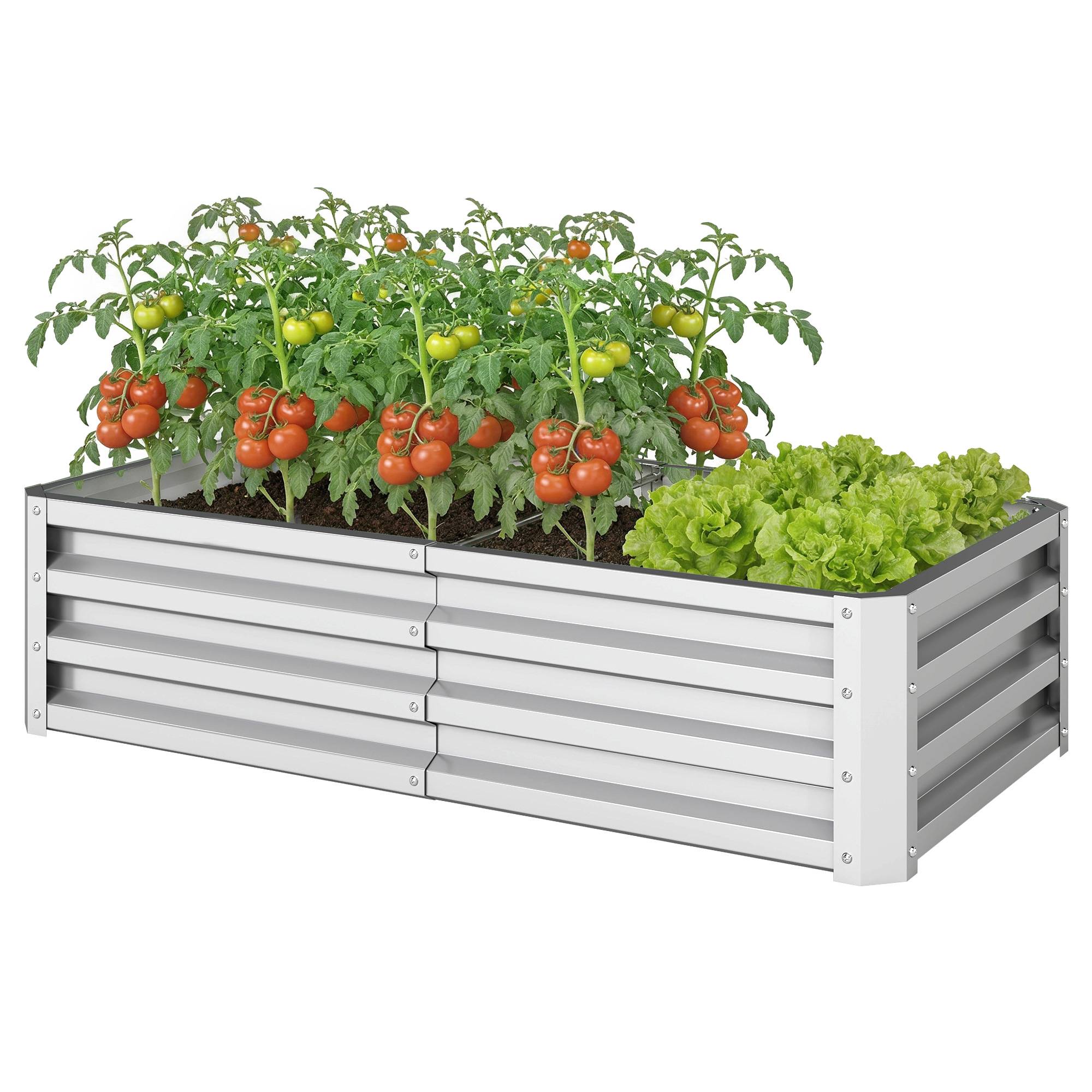 Jardinière rectangulaire surélevée en acier galvanisé pour la culture de plantes, fleurs et gazon, 120 x 60 x 30,5 cm, argent - Image 2
