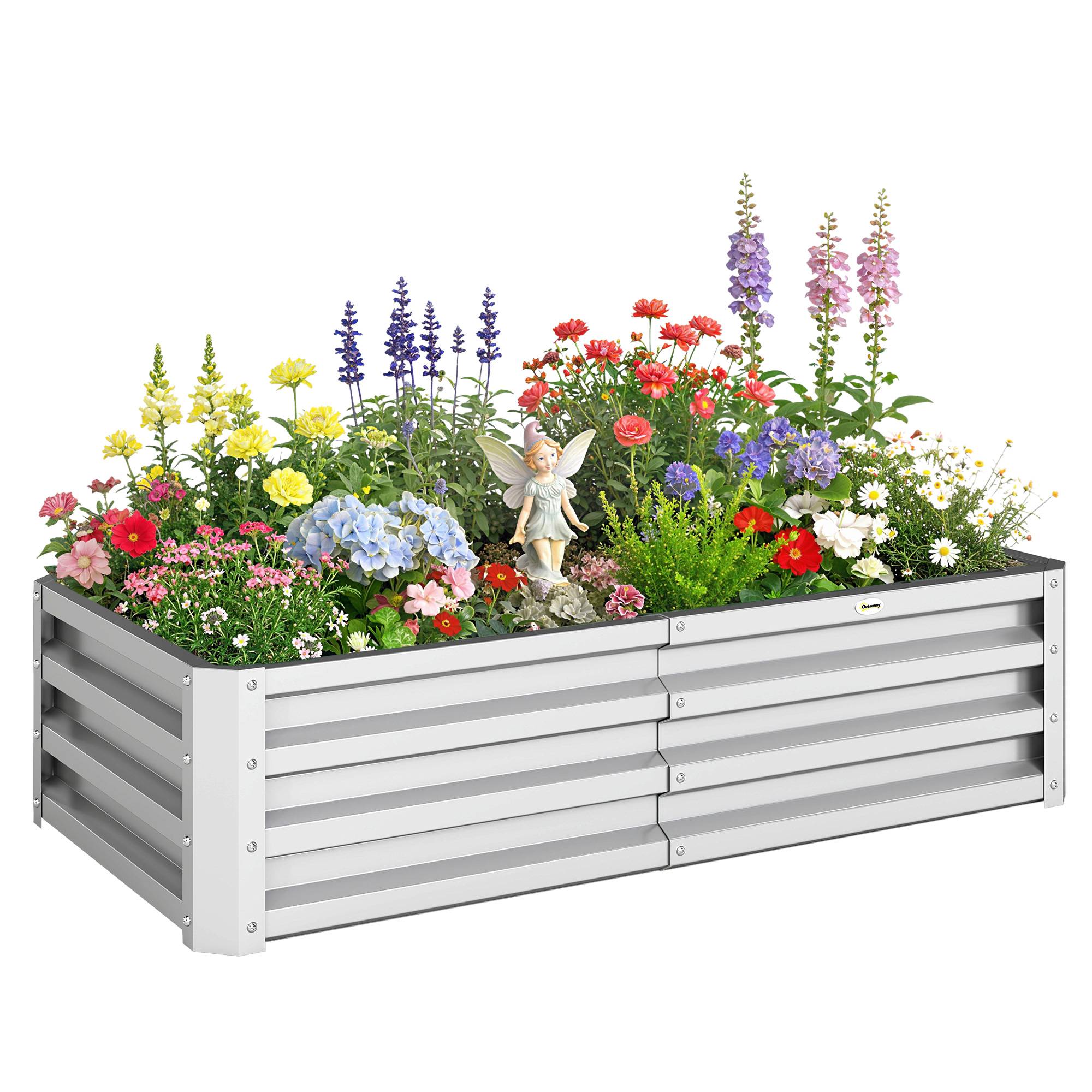 Jardinière rectangulaire surélevée en acier galvanisé pour la culture de plantes, fleurs et gazon, 120 x 60 x 30,5 cm, argent - Image 1