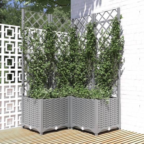 ComfortXL - Jardinière d'Angle Carrée avec Treillis Haut 80 x 80 x 136 cm Gris Clair – ComfortXL Outdoor Living - Image 1