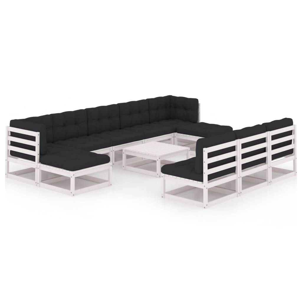 Helloshop26 - Salon de jardin meuble d'extérieur ensemble de mobilier 11 pièces avec coussins blanc bois de pin massif - Image 1
