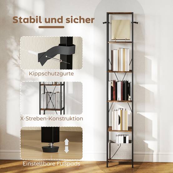 Ensemble de 2 étagères à 6 niveaux, structure en acier, pour salon, bureau, chambre, marron rustique - Image 8