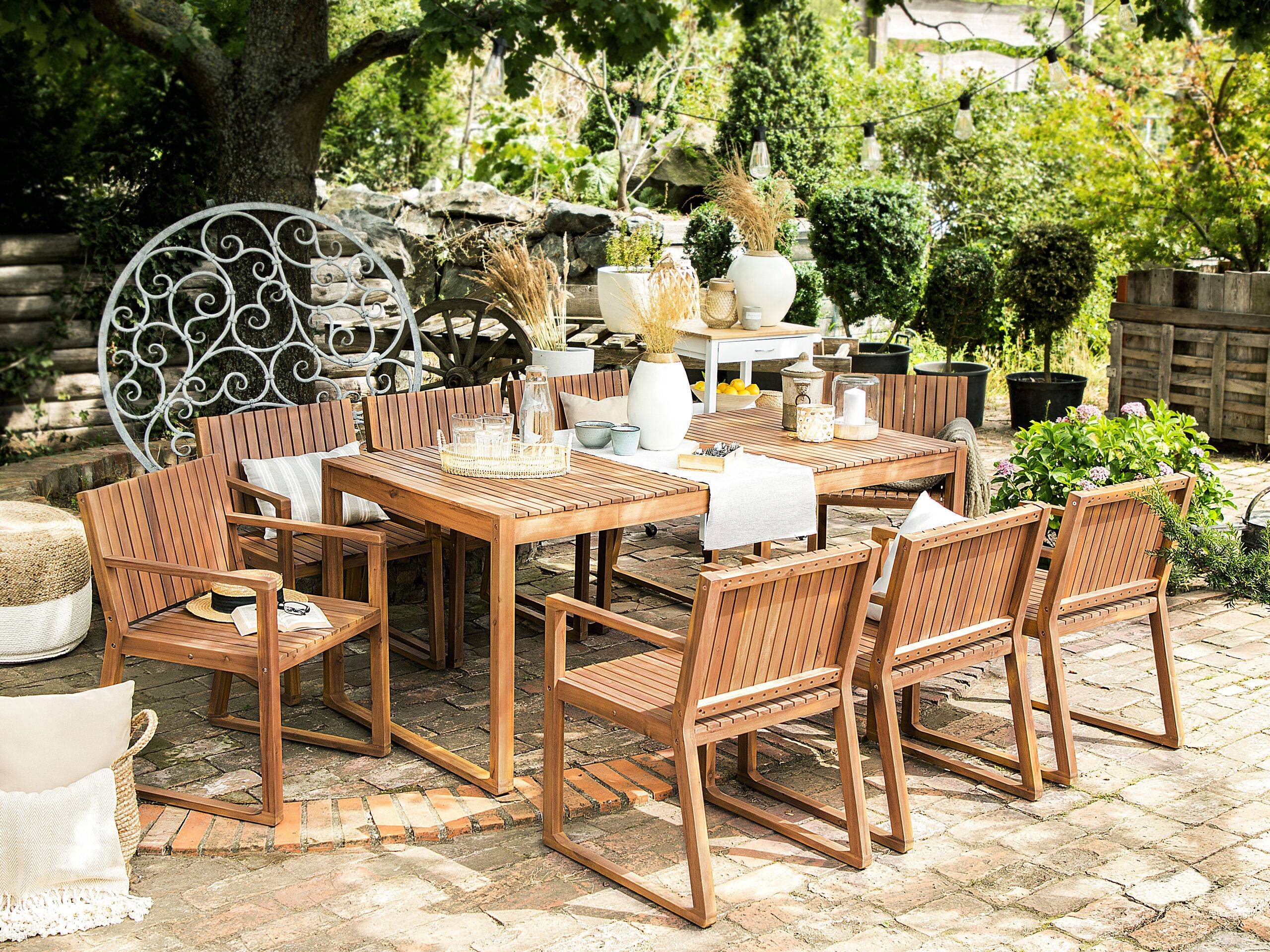 Beliani - Ensemble de Salle à Manger de Jardin en Bois d'Acacia Clair Table et 6 sièges Résistant aux intempéries Design classique - Image 2