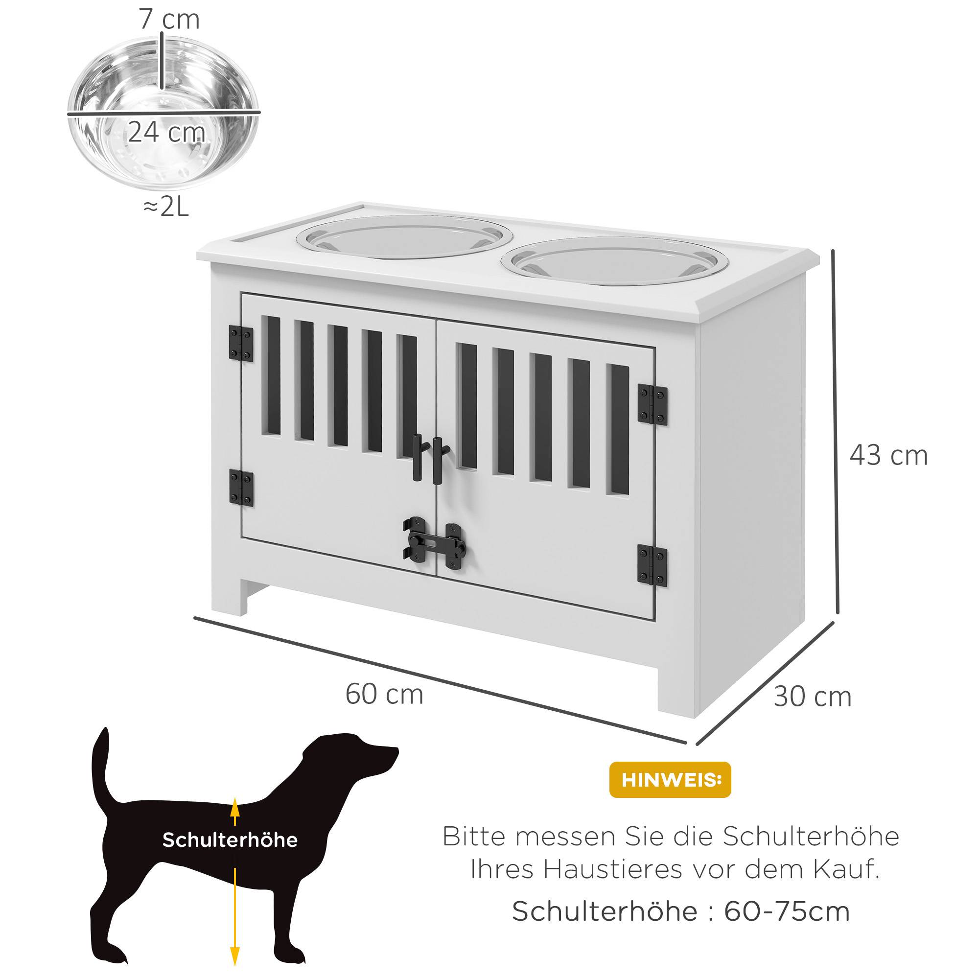 Sans Marque - Station d'alimentation surélevée pour grands chiens, 2 gamelles en acier inoxydable, espace de rangement, 35,5 x 60 x 30 cm, blanche - Image 5