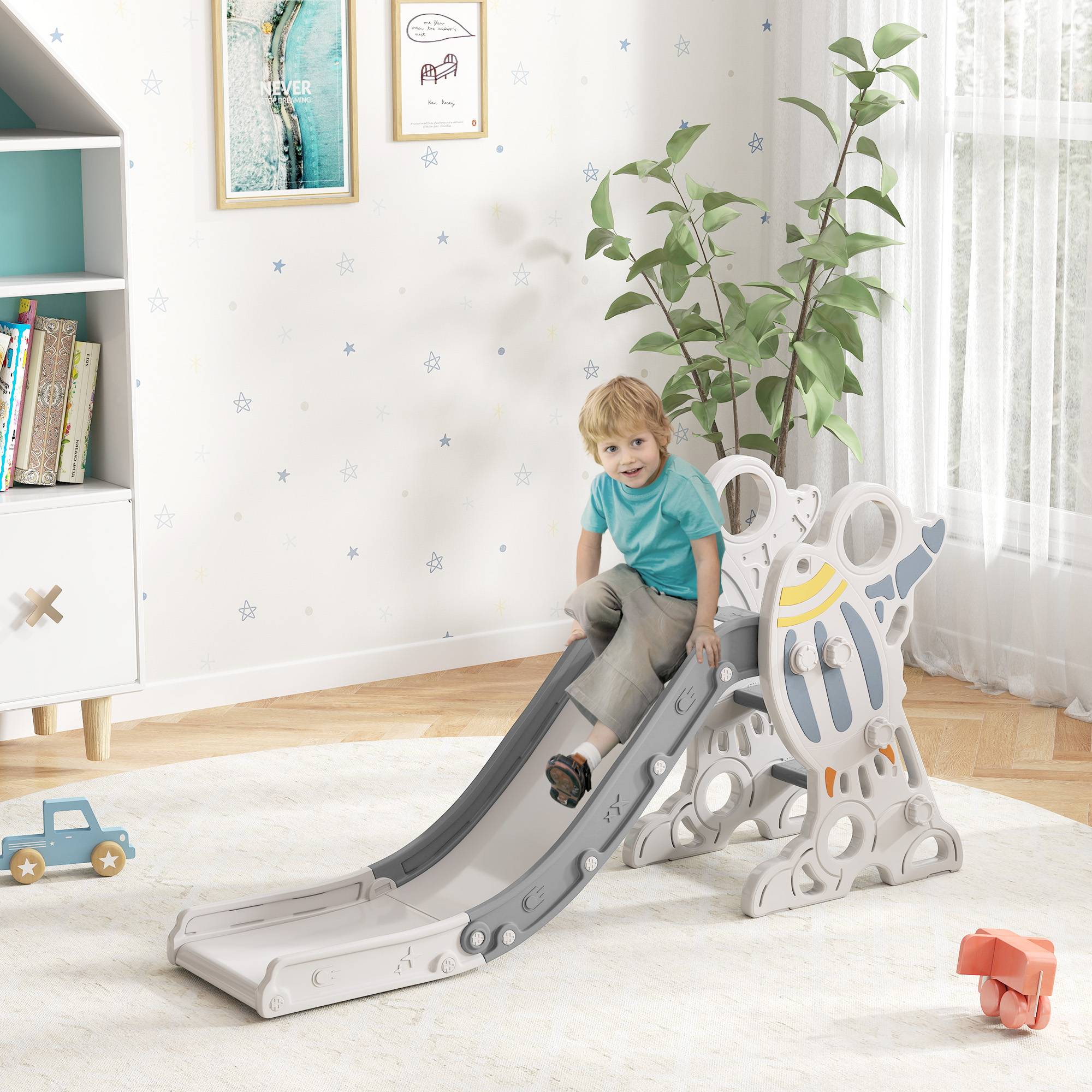 Toboggan pour enfants de 18 à 36 mois, avec 3 marches antidérapantes, pour une utilisation intérieure et extérieure, 157 x 46,5 x 80 cm, gris - Image 3