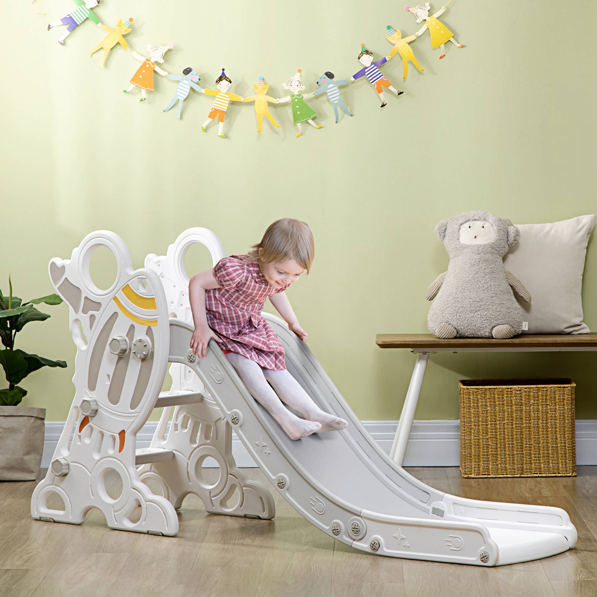 Toboggan pour enfants de 18 à 36 mois, avec 3 marches antidérapantes, pour une utilisation intérieure et extérieure, 157 x 46,5 x 80 cm, gris - Image 4
