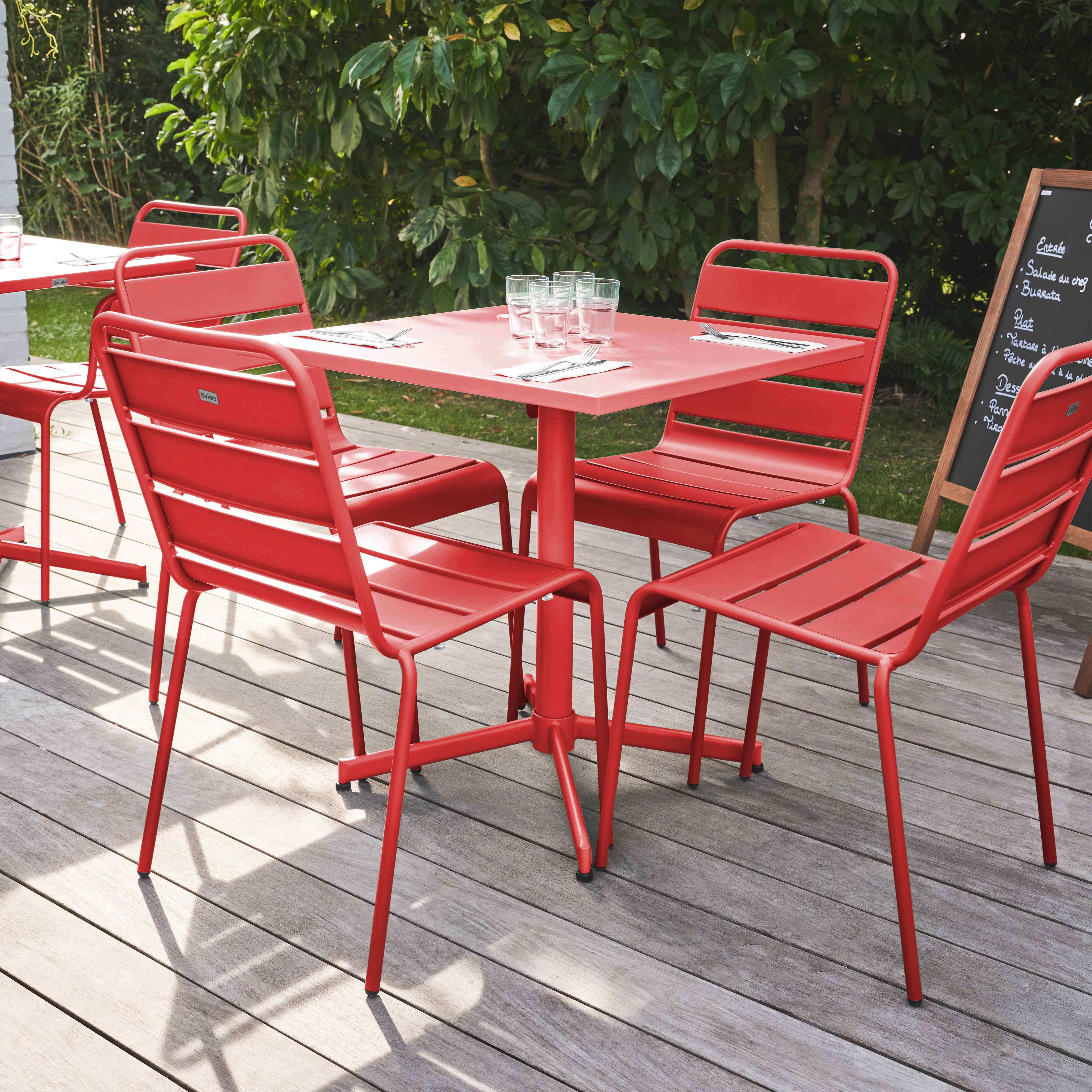 Oviala - Ensemble table de jardin carrée et 4 chaises rouge Palavas - Oviala - Image 2